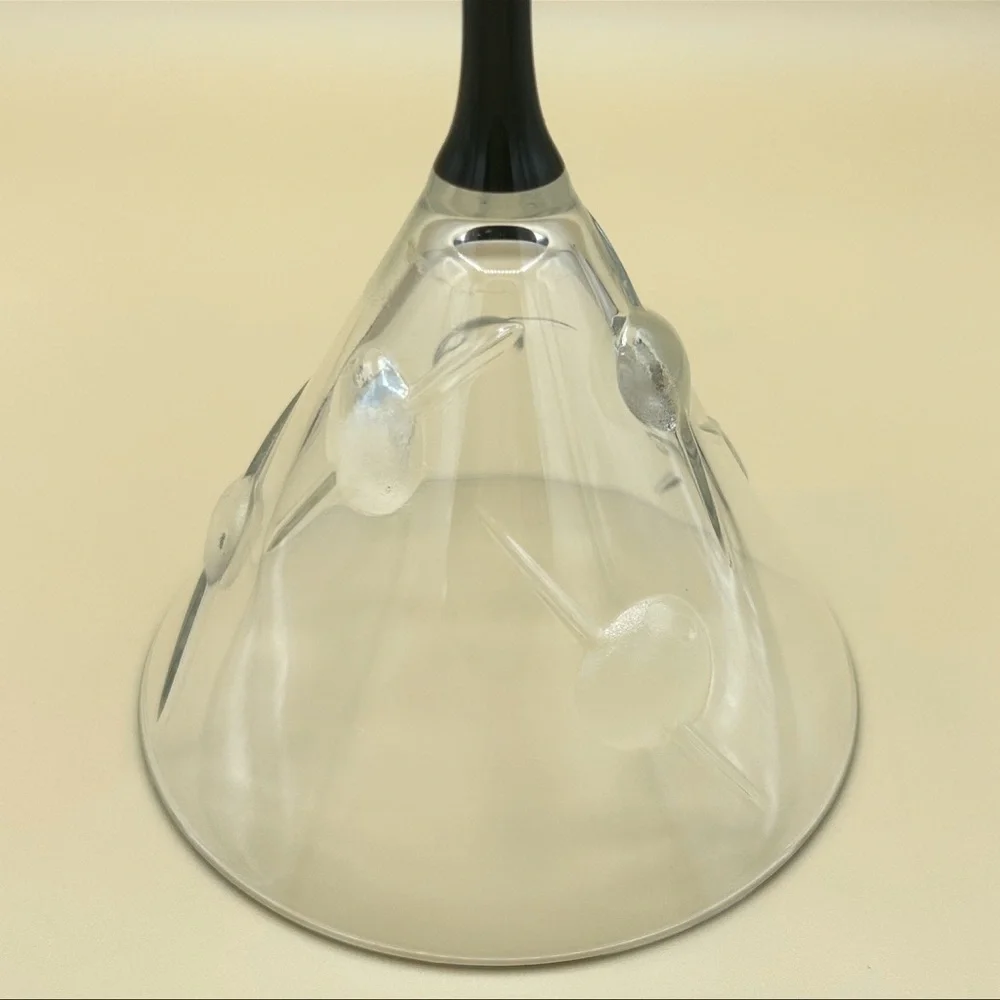 Vintage Barware Retro Raised Olive Martini Glass Set Clear Glass Black Stem